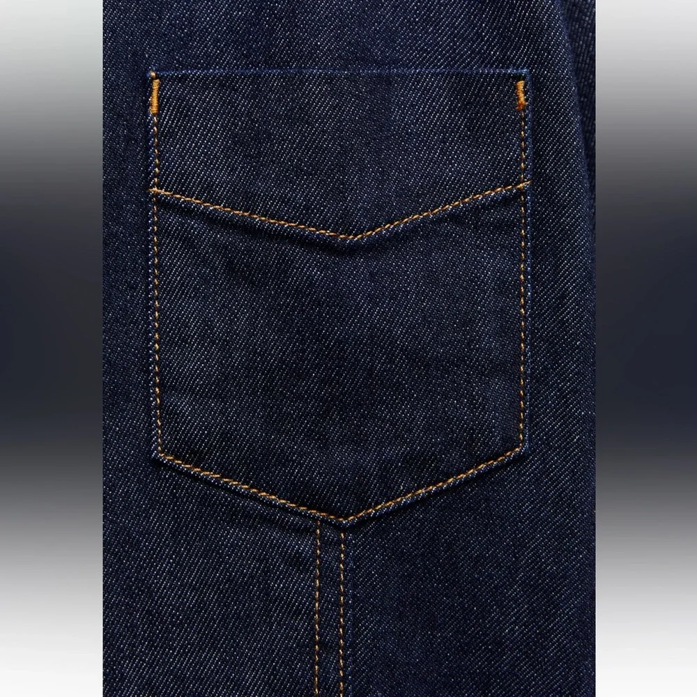 Zara FITTED DENIM SHIRT. Blue. Size S. New with Tags. - Picture 7 of 7